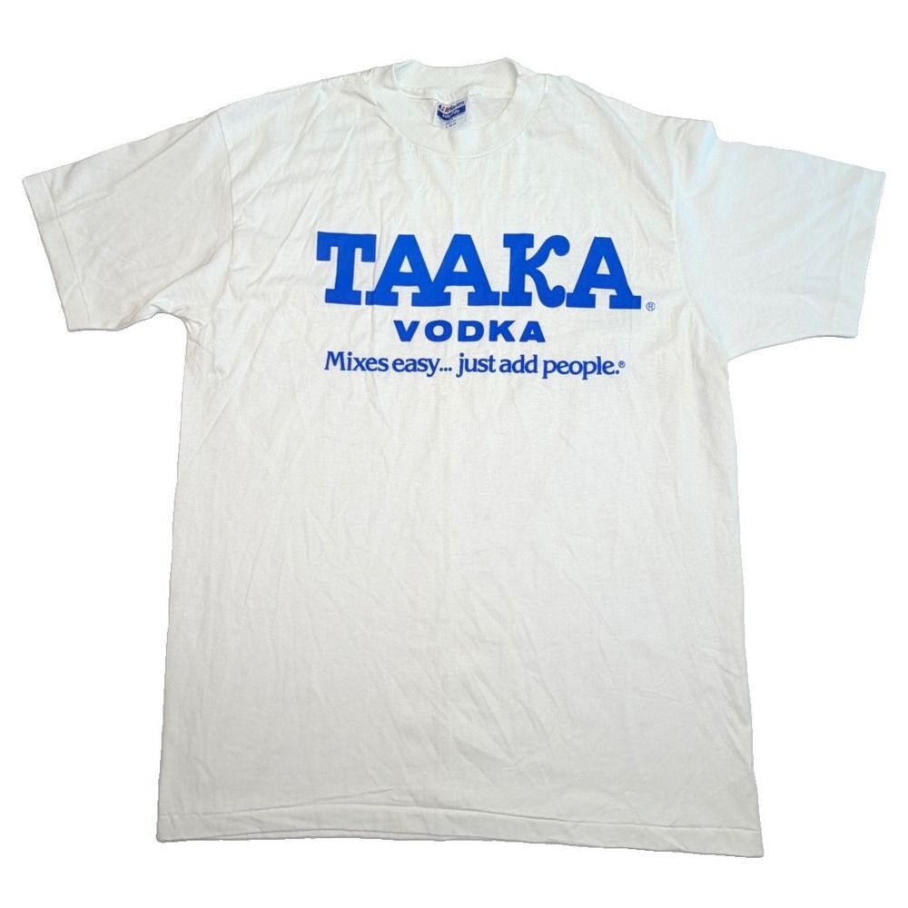 Vintage Taaka Vodka Promo T-Shirt USA Made Single Stitch White Large 80s 90s